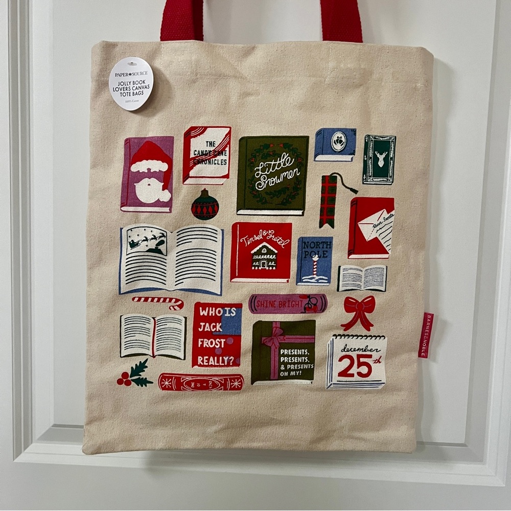 NWT Barnes & Noble Jolly Book Lover Canvas Tote Bag by Paper Source 2025